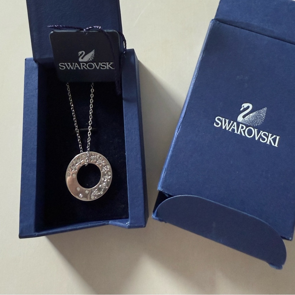 Swarovski Silver Crystal Necklace Circular Pendant